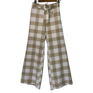 New York Company Plaid Tie Waist Wide Leg Pant EUC SMALL gingham tan high waist